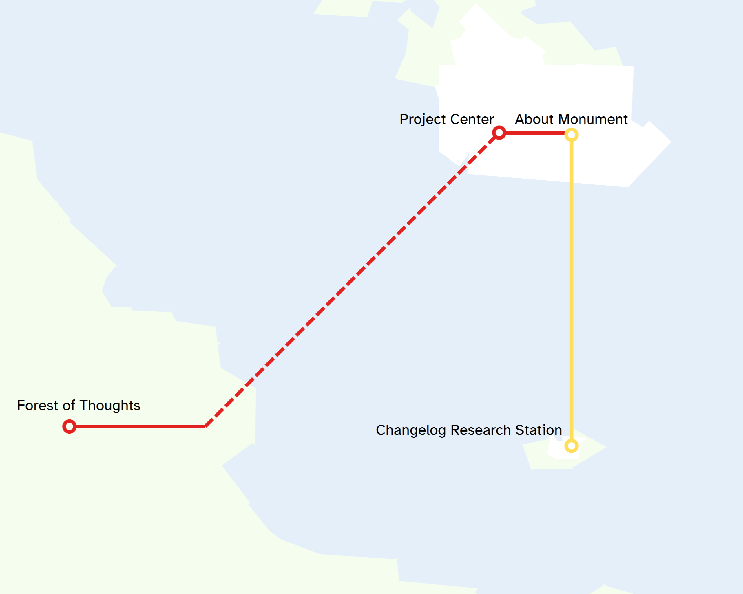 A metro map of the realm, with a red line and a yellow line